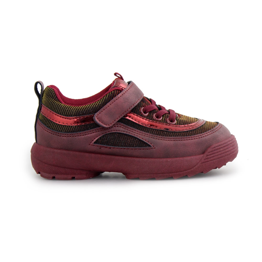 Παιδικά sneakers με χρυσόσκονη και ελαστικά κορδόνια Μπορντώ