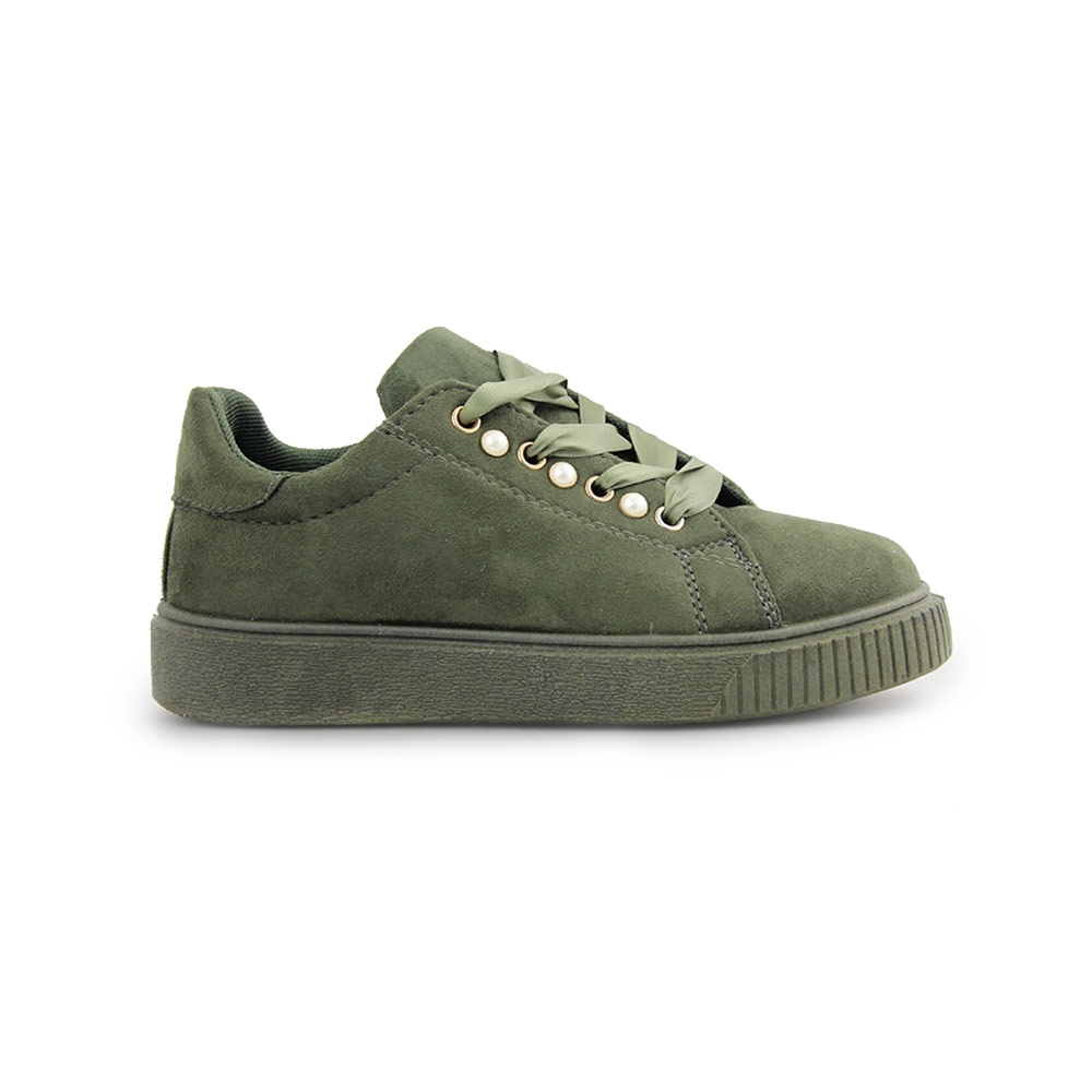 Παιδικά sneakers με διακοσμητικές πέρλες Χακί