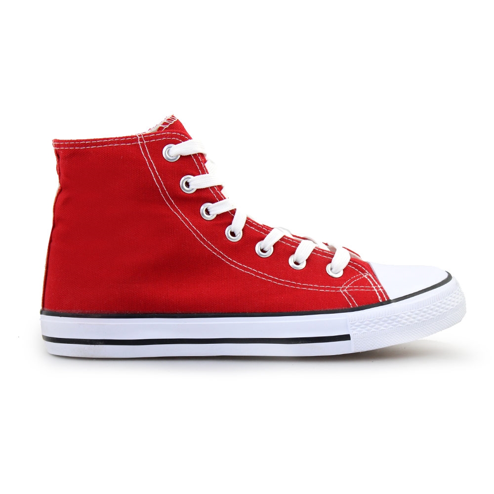 Ανδρικά sneakers υφασμάτινα με ρίγα στη σόλα Κόκκινο