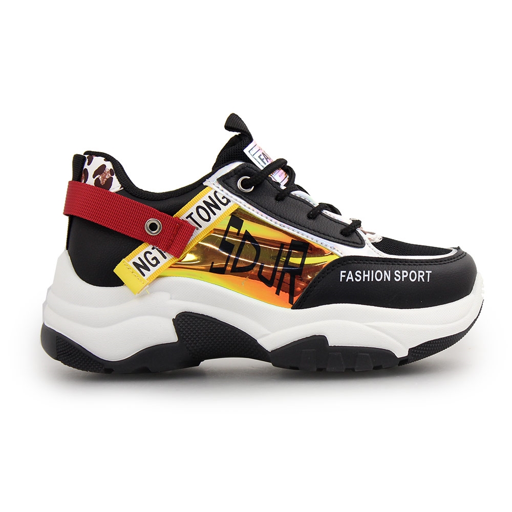 Γυναικεία sneakers με μεταλλιζέ λεπτομέρειες Μαύρο