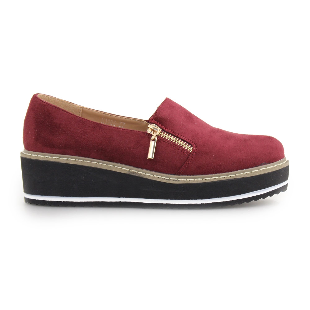 Γυναικεία loafers με διακοσμητικό φερμουάρ Μπορντώ