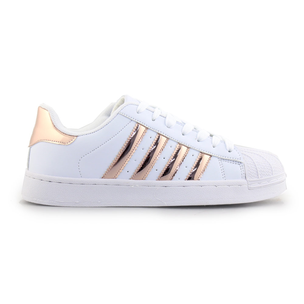 Γυναικεία sneakers με ρίγες Λευκό/Σαμπάνι