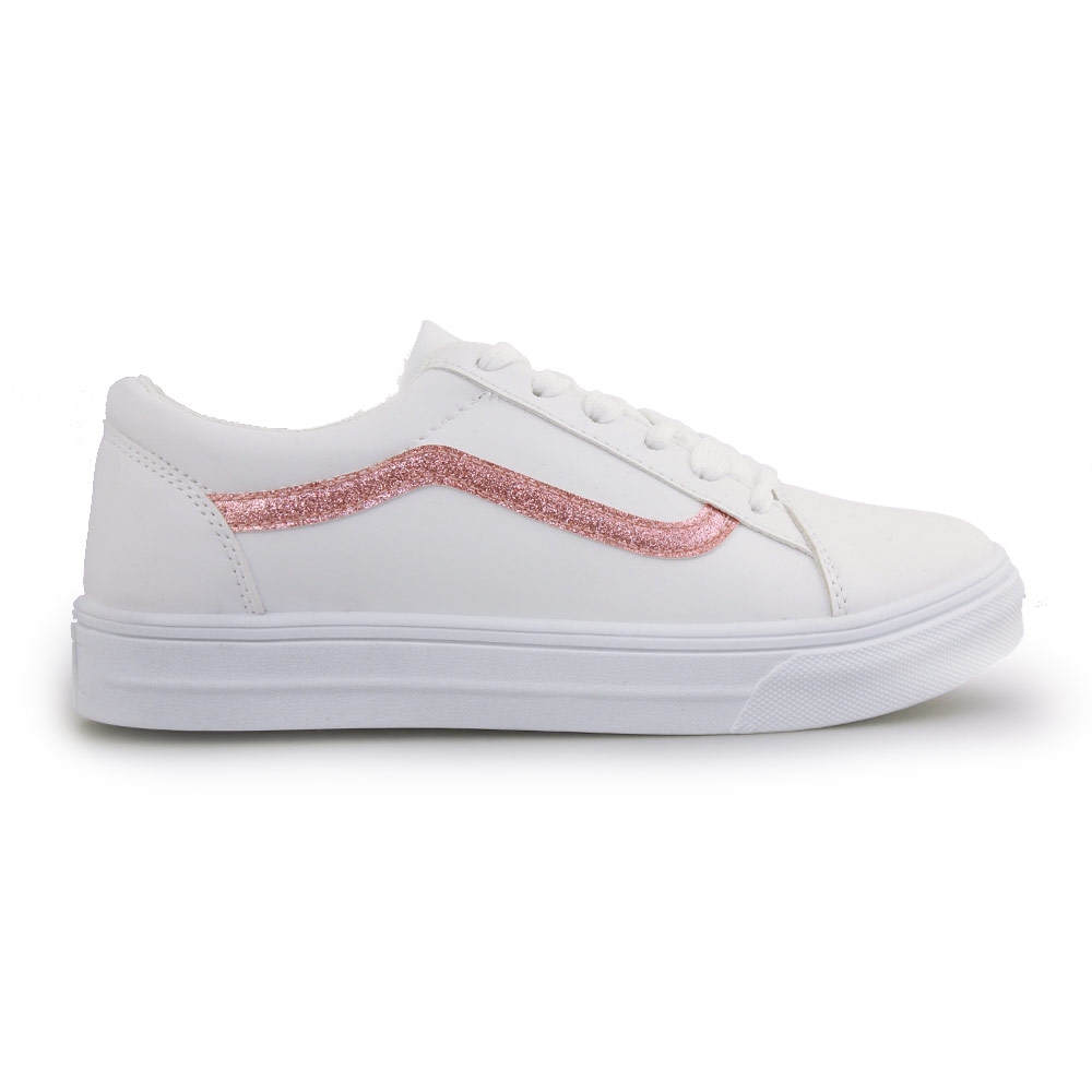 Γυναικεία sneakers με λεπτομέρεια με glitter Λευκό/Ροζ
