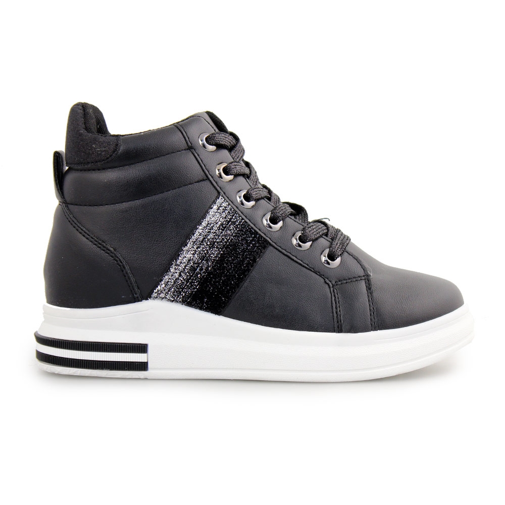 Γυναικεία sneakers με μεταλλιζέ λεπτομέρειες Μαύρο/Λευκό