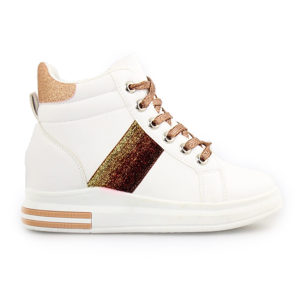 Γυναικεία sneakers με μεταλλιζέ λεπτομέρειες Λευκό/Σαμπανί