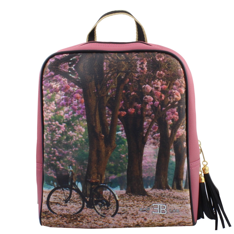 Σακίδια πλάτης με print bike in the forest Σομόν