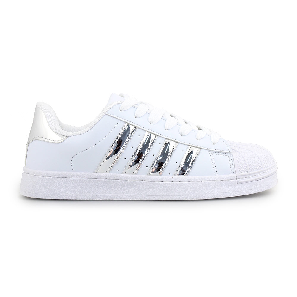 Γυναικεία sneakers με ρίγες Λευκό/Ασημί