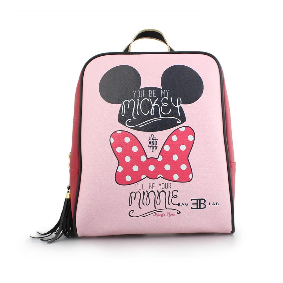 Γυναικεία σακίδια πλάτης με print mickey και minnie Κόκκινο