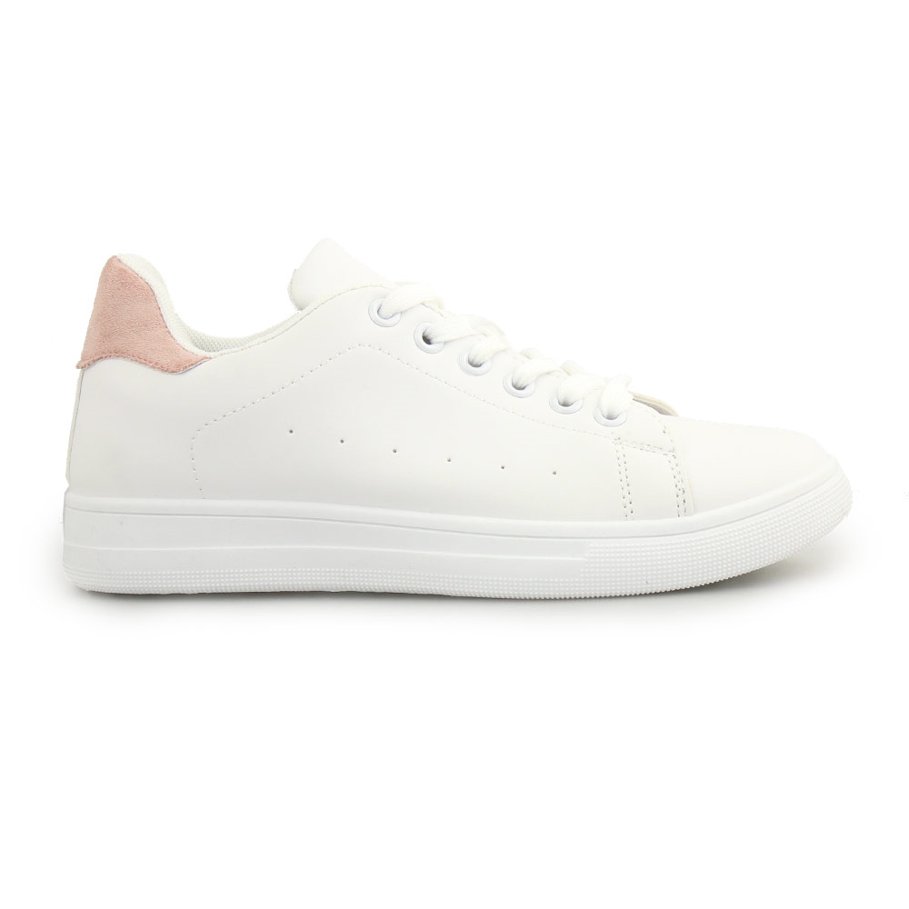 Γυναικεία sneakers μονόχρωμα με λεπτομέρεια Λευκό/Ροζ