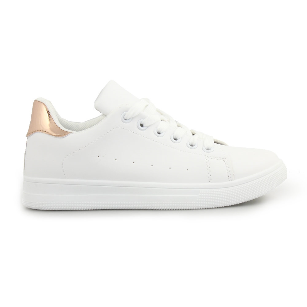 Γυναικεία sneakers μονόχρωμα με λεπτομέρεια Λευκό/Σαμπανί
