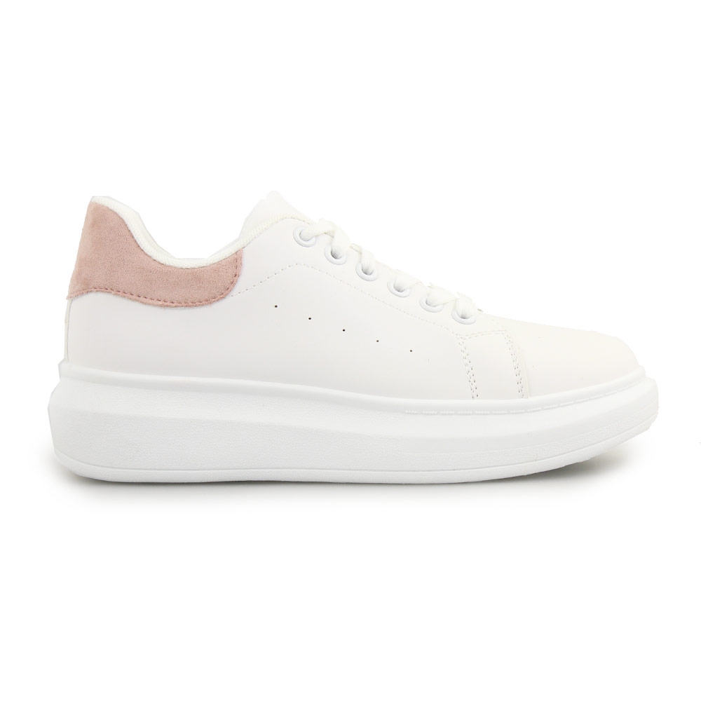 Γυναικεία sneakers μονόχρωμα με λεπτομέρεια Λευκό/Ροζ