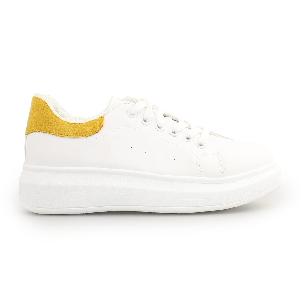 Γυναικεία sneakers μονόχρωμα με λεπτομέρεια Λευκό/Κίτρινο