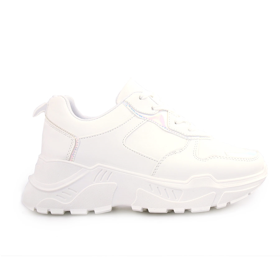 Γυναικεία sneakers μονόχρωμα με μεταλιζέ λεπτομέρεια Λευκό
