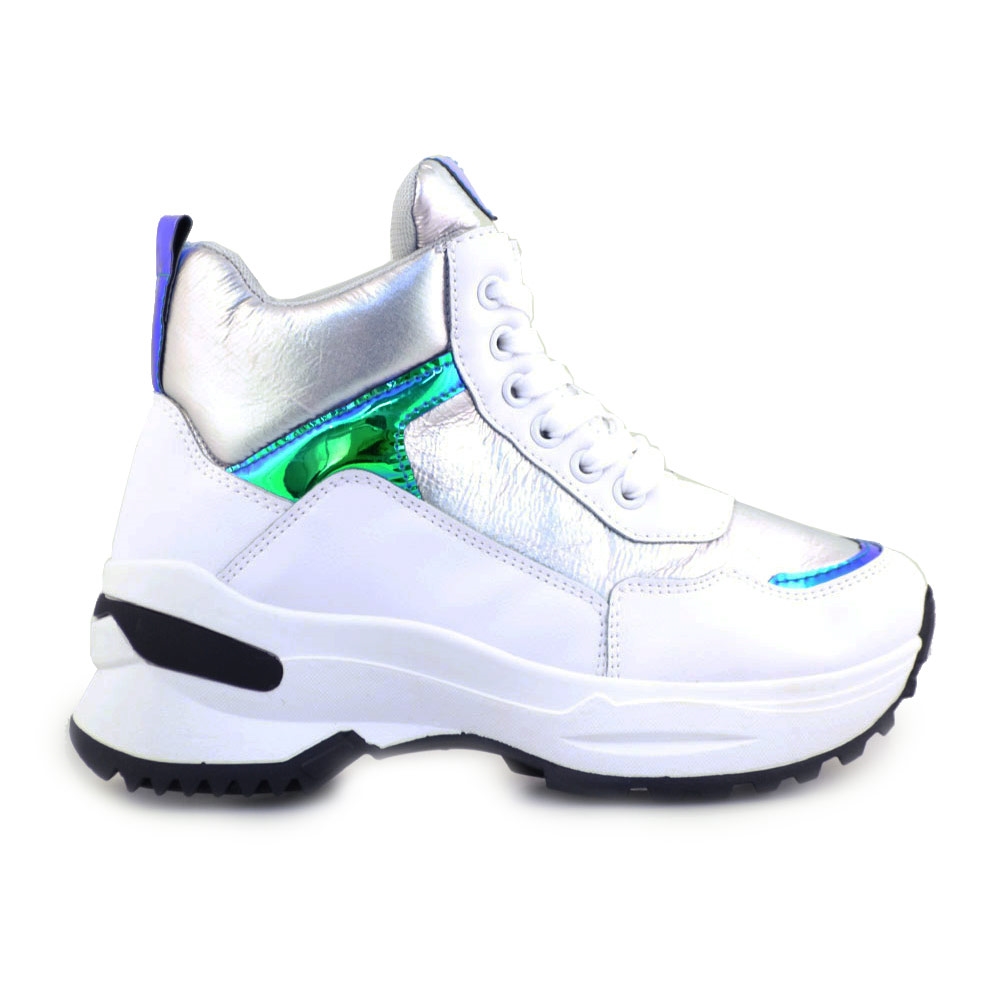 Γυναικεία sneakers με μεταλλιζέ λεπτομέρειες Λευκό/Ασημί
