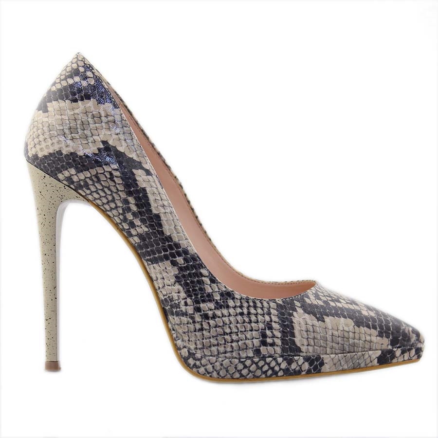 Γυναικείες γόβες snake skin με φιάπα Μπεζ