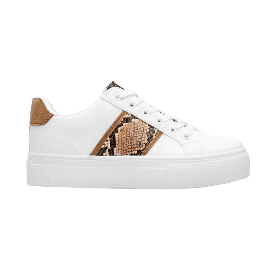 Γυναικεία sneakers μονόχρωμα με κροκό λεπτομέρεια Λευκό/Πούρο