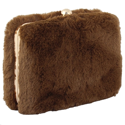 Φάκελοι clutch γούνινοι μονόχρωμοι Καφέ καφέ