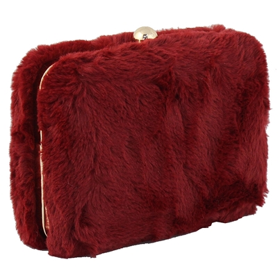 Φάκελοι clutch γούνινοι μονόχρωμοι Μπορντώ μπορντώ