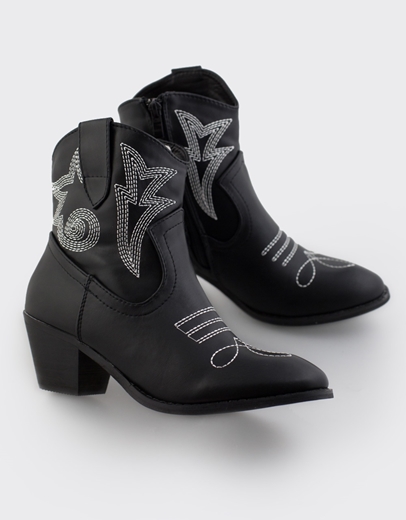 Εικόνα της Cowboy χαμηλά μποτάκια με κεντητό σχέδιο Μαύρο