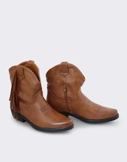 Εικόνα της Μονόχρωμα cowboy μποτάκια χαμηλά με κρόσσια Ταμπά