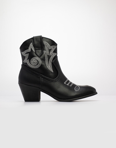 Εικόνα της Cowboy χαμηλά μποτάκια με κεντητό σχέδιο Μαύρο