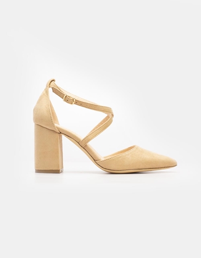 Εικόνα της Γυναικείες γόβες με χιαστί μπαρέτα Μπεζ