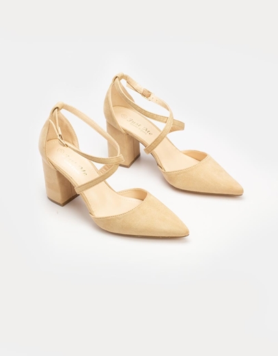 Εικόνα της Γυναικείες γόβες με χιαστί μπαρέτα Μπεζ