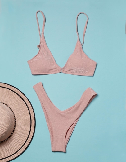 Εικόνα της Γυναικεία μαγιό σετ μπικίνι lurex με λεπτομέρεια Ροζ