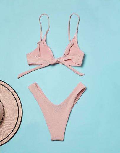 Εικόνα της Γυναικεία μαγιό σετ μπικίνι lurex με λεπτομέρεια Ροζ