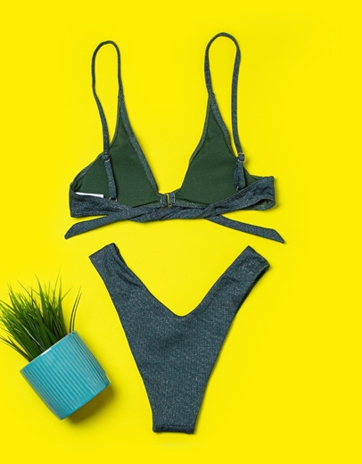 Εικόνα της Γυναικεία μαγιό σετ μπικίνι lurex με λεπτομέρεια Πράσινο