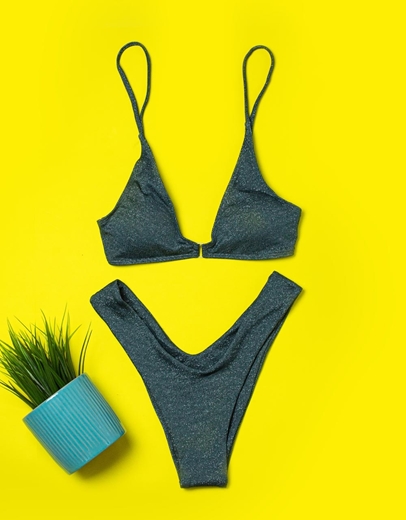 Εικόνα της Γυναικεία μαγιό σετ μπικίνι lurex με λεπτομέρεια Πράσινο