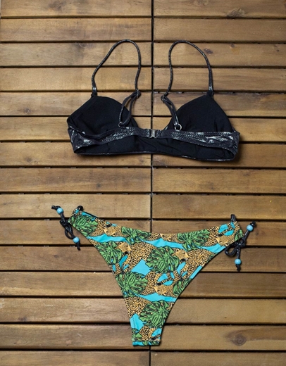 Εικόνα της Γυναικεία μαγιό σετ μπικίνι με σχέδια Μαύρο