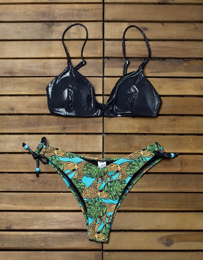 Εικόνα της Γυναικεία μαγιό σετ μπικίνι με σχέδια Μαύρο