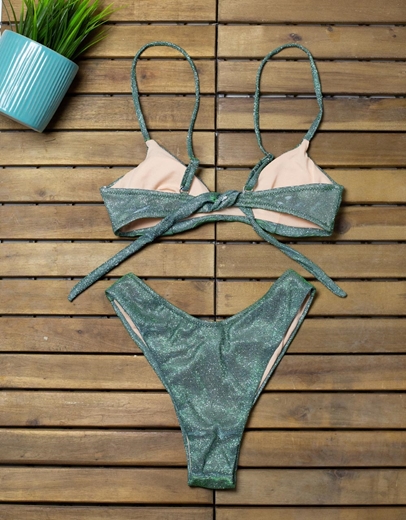Εικόνα της Γυναικεία μαγιό σετ μπικίνι lurex Πράσινο
