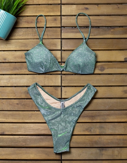 Εικόνα της Γυναικεία μαγιό σετ μπικίνι lurex Πράσινο