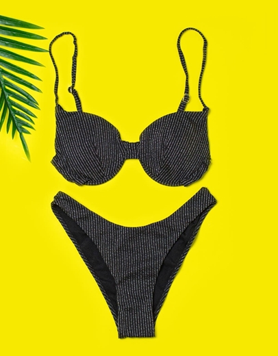 Εικόνα της Γυναικεία μαγιό σετ μπικίνι με μπανέλα Ασημί