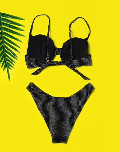 Εικόνα της Γυναικεία μαγιό σετ μπικίνι με μπανέλα Ασημί