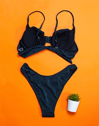 Εικόνα της Γυναικεία μαγιό σετ μπικίνι με μπανέλα Μπλε