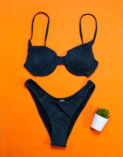 Εικόνα της Γυναικεία μαγιό σετ μπικίνι με μπανέλα Μπλε