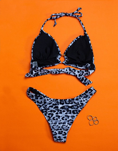 Εικόνα της Γυναικεία μαγιό σετ μπικίνι με διακοσμητικό κρίκο Γκρι