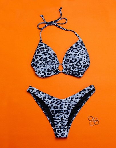 Εικόνα της Γυναικεία μαγιό σετ μπικίνι με διακοσμητικό κρίκο Γκρι