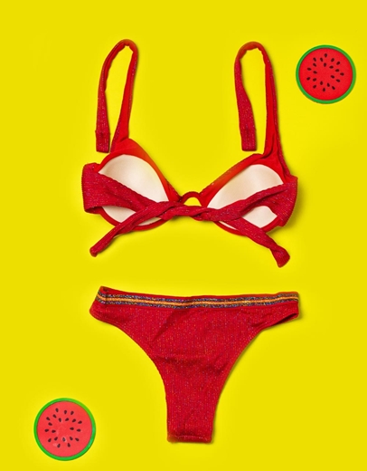 Εικόνα της Γυναικεία μαγιό σετ μπικίνι ριπ με μπανέλα Κόκκινο