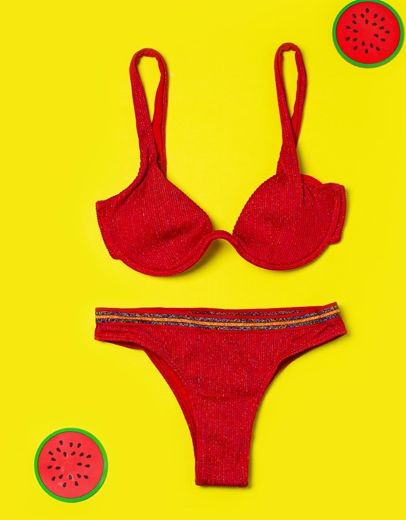 Εικόνα της Γυναικεία μαγιό σετ μπικίνι ριπ με μπανέλα Κόκκινο