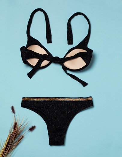 Εικόνα της Γυναικεία μαγιό σετ μπικίνι ριπ με μπανέλα Μαύρο