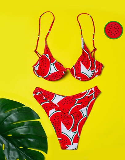 Εικόνα της Γυναικεία μαγιό σετ μπικίνι με σχέδια Κόκκινο/Λευκό
