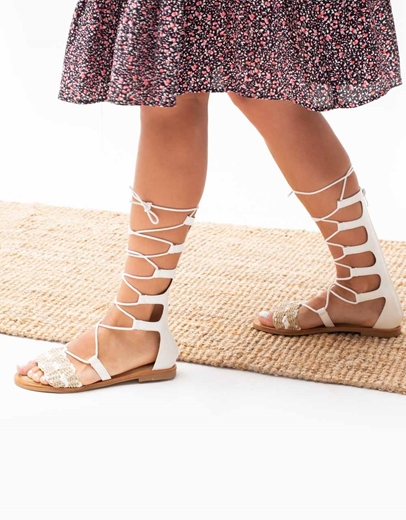 Εικόνα της Γυναικεία σανδάλια lace up Λευκό
