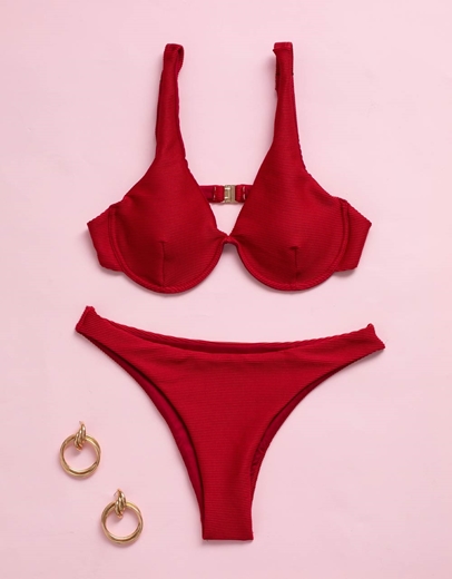 Εικόνα της Γυναικεία μαγιό σετ μπικίνι ριπ με μπανέλα Μπορντώ