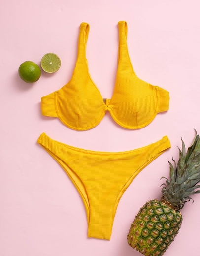 Εικόνα της Γυναικεία μαγιό σετ μπικίνι ριπ με μπανέλα Κίτρινο