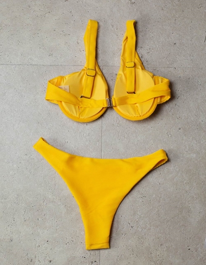 Εικόνα της Γυναικεία μαγιό σετ μπικίνι ριπ με μπανέλα Κίτρινο