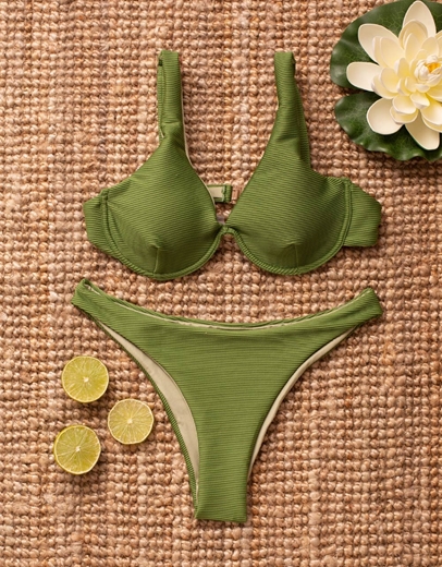 Εικόνα της Γυναικεία μαγιό σετ μπικίνι ριπ με μπανέλα Πράσινο